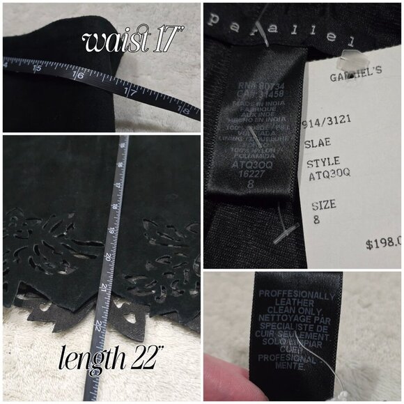 Black Suede Mini Skirt by Parallel – Floral Cut Hem, Side Zip – NWT – Size 8 - Picture 8 of 8